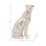 Decorative Figurine - White Ceramic Sitting Leopard,  11 in.