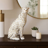 Decorative Figurine - White Ceramic Sitting Leopard,  11 in.