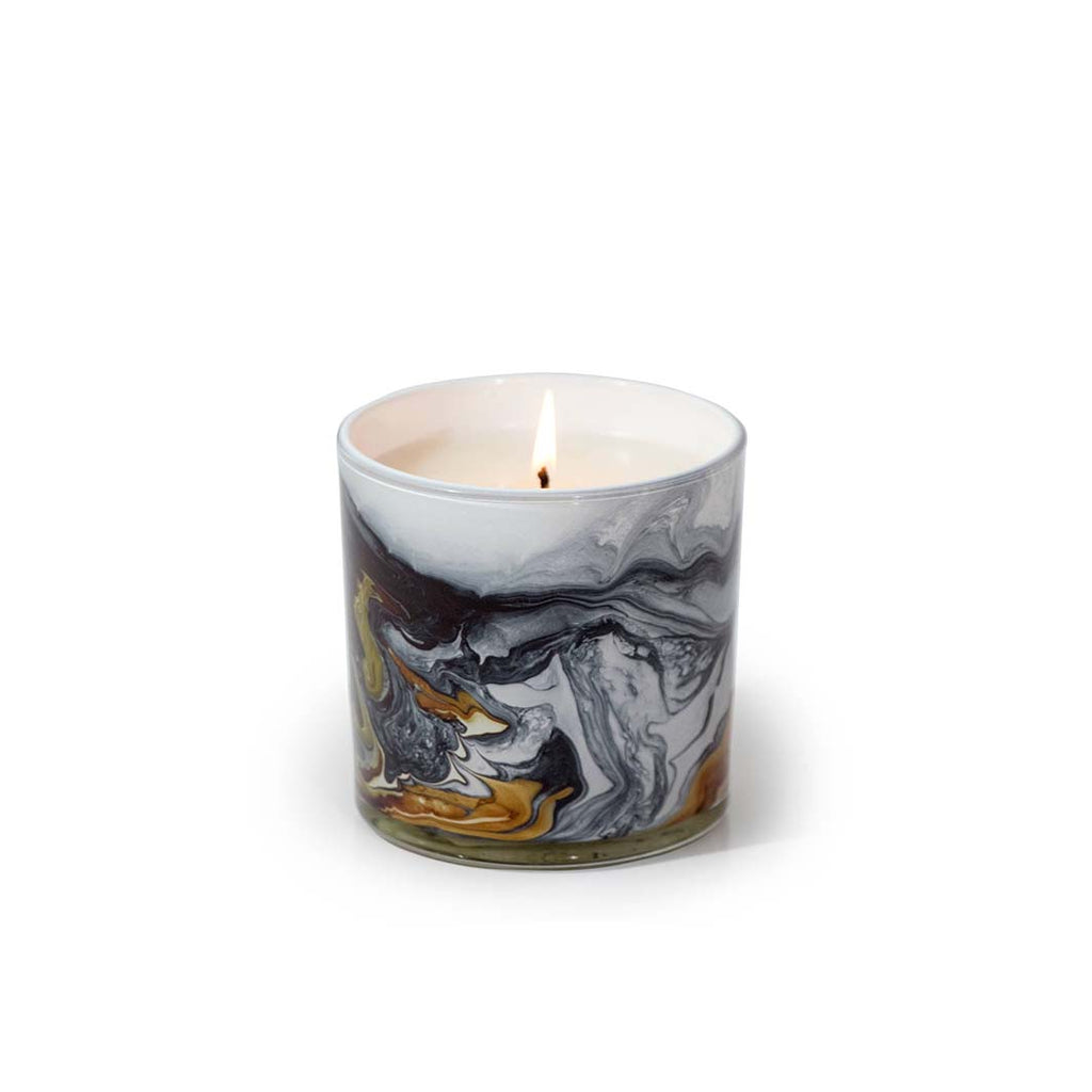 White Sage and Lily Swirl Glass Candle, 14 oz