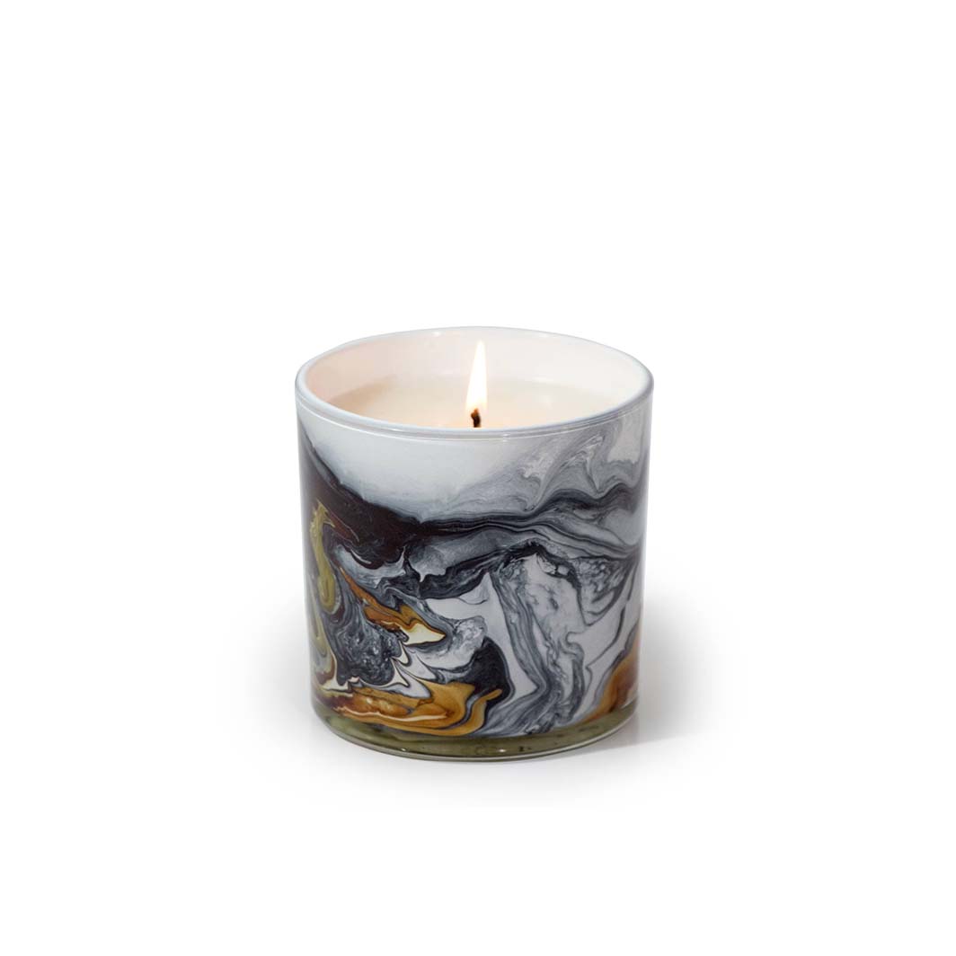 White Sage and Lily Swirl Glass Candle, 14 oz