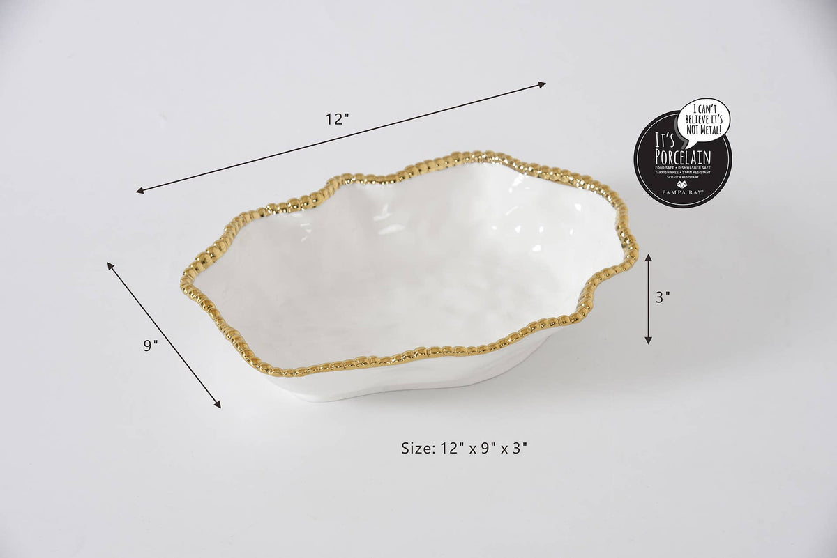 Golden Salerno White and Gold Serving Bowl