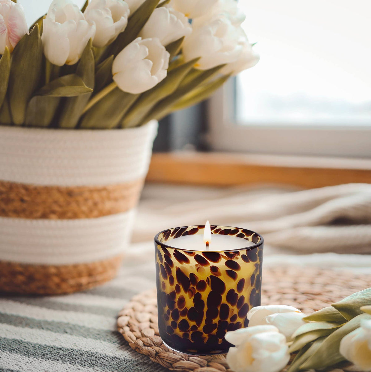 Cassis Vanilla Soy Candle, Amber Tortoise Glass