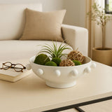 Decorative Bowl - White Iron/Fir Wood Hobnail, 11 in.