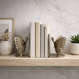 Bookends Set of 2 - Gold Metal Decorative Butterfly, 6 in.