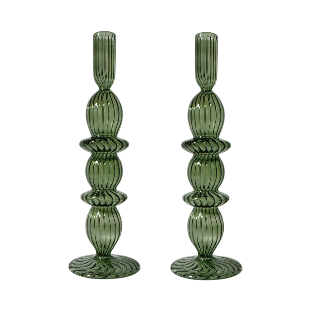 Polly Green Glass Candle Holder, Set of 2