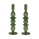 Polly Green Glass Candle Holder, Set of 2