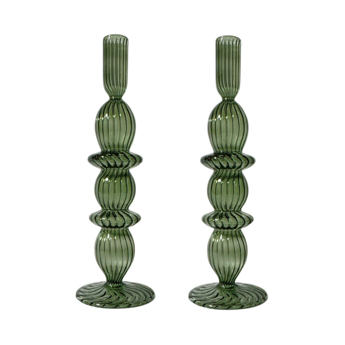 Polly Green Glass Candle Holder, Set of 2