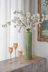 Set Of 3 Tulip Glass Candle Holder - Amber Luster