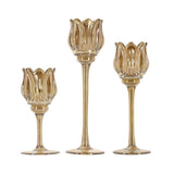 Set Of 3 Tulip Glass Candle Holder - Amber Luster