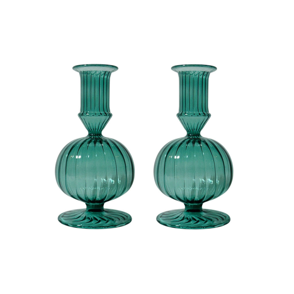 Callie Teal Glass Candle Holder, Set of 2