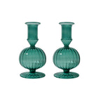 Callie Teal Glass Candle Holder, Set of 2