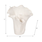 White Ruffled Edge Ceramic Vase, Medium