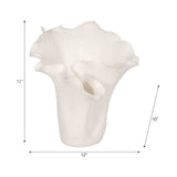 Decorative Vase - White Ceramic Handmade Ruffled Edge, 11 in