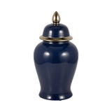 Decorative Jar - Navy/Gold Ceramic Glossy With Lid, 18 in.