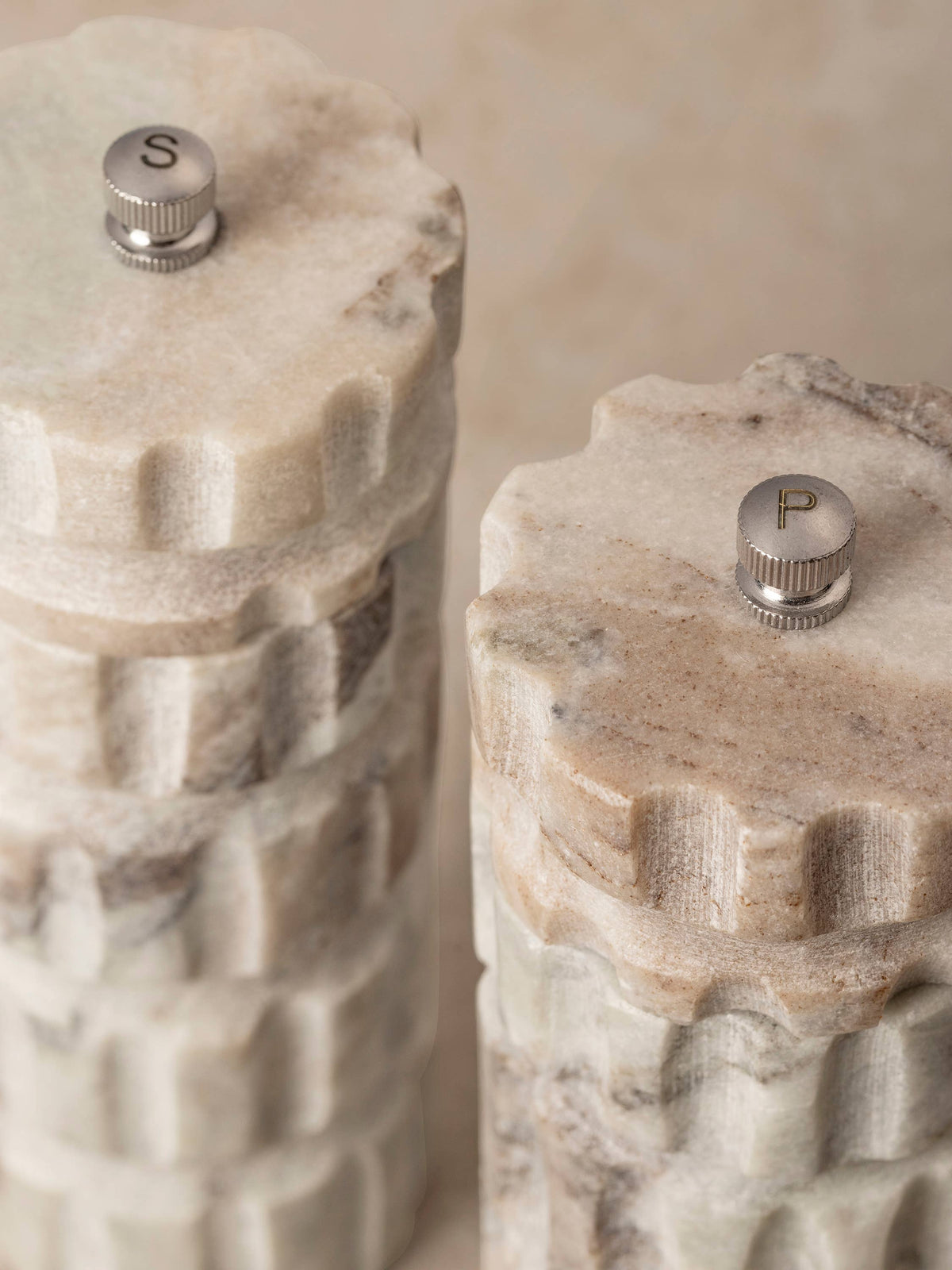 Beatrix Carved Marble Salt and Pepper Mills