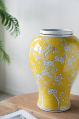 D10x19.5" Yellow and White Plum Blossom Ginger Jar