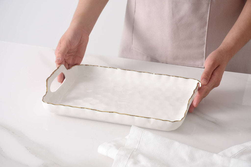 Portofino White and Gold Small Tray with Handles
