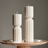Ribbed Hourglass Soy Pillar Candle: Sculptural Table Decor: Cream / Small