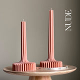 Elegant Soy Vase Candle: Sculptural Striped Column Candle: Cream / Small