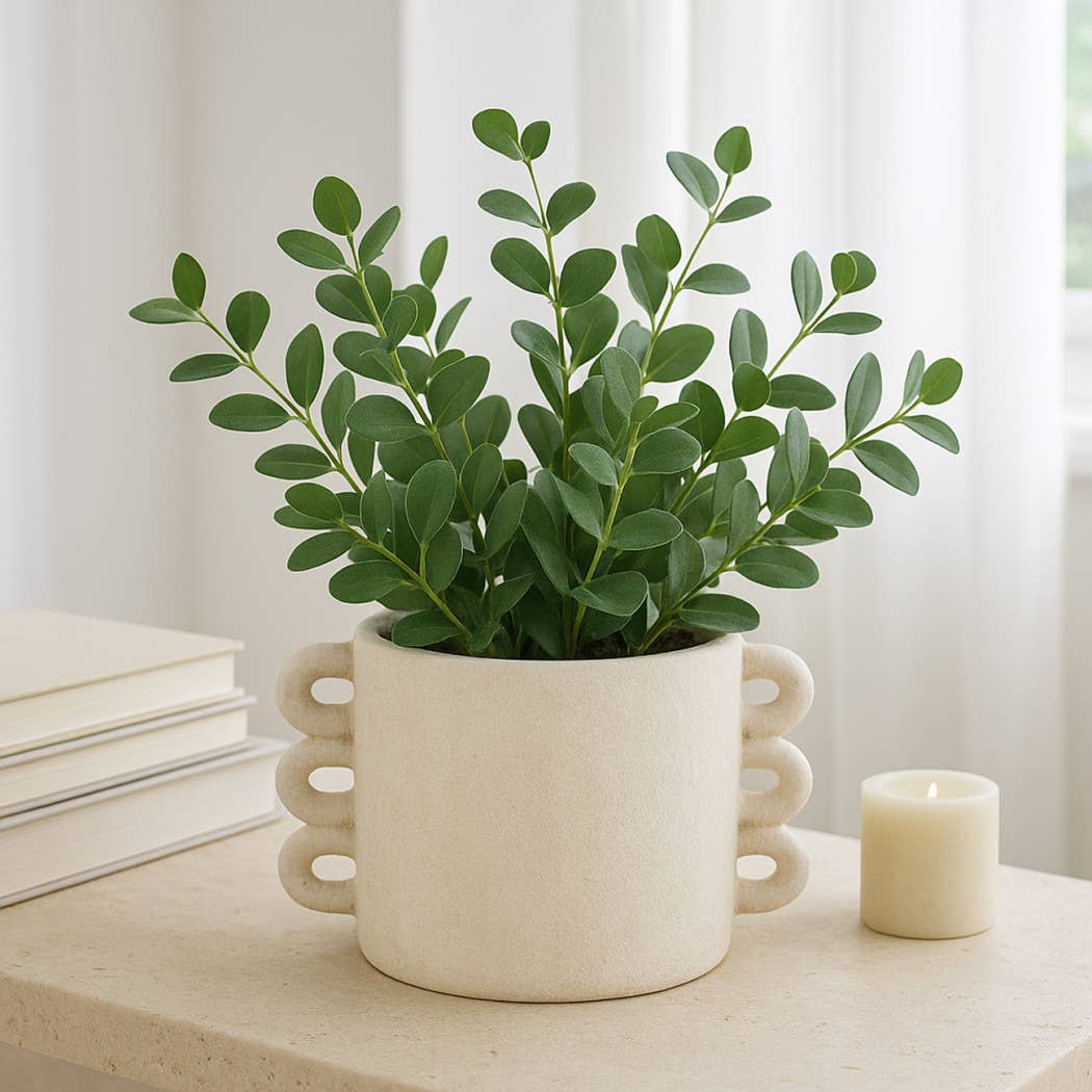 White Arch Handle Round Planter