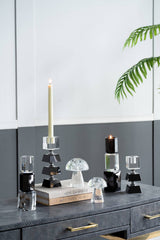 2.5x2.5x9.5" Glass Black and Clear Geometric Candle Holder