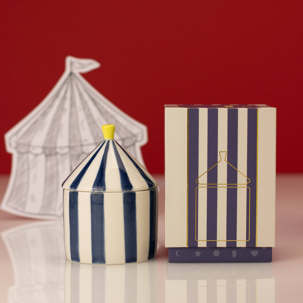 Carnival Striped Candle, Navy Magician - Oud and Leather