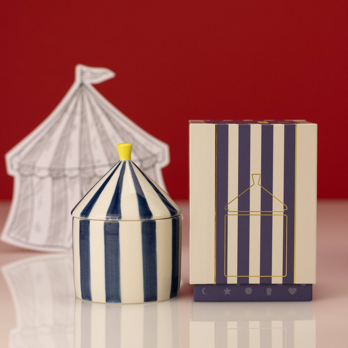 Carnival Striped Candle, Navy Magician - Oud and Leather