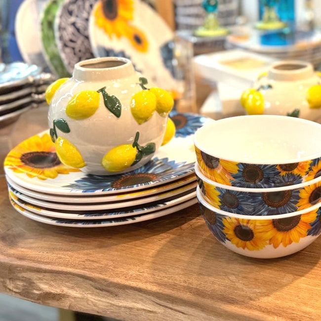 Small Round Ceramic Vase with Lemons