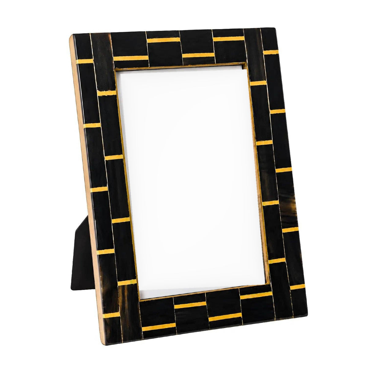 Black Horn and Brass Inlay Picture Frame, 4 x 6 in.