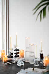 2x2x8" Crystal and Black Glass Geometric Taper Candle Holder