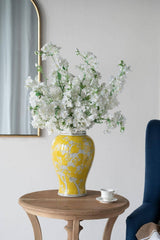 D10x19.5" Yellow and White Plum Blossom Ginger Jar