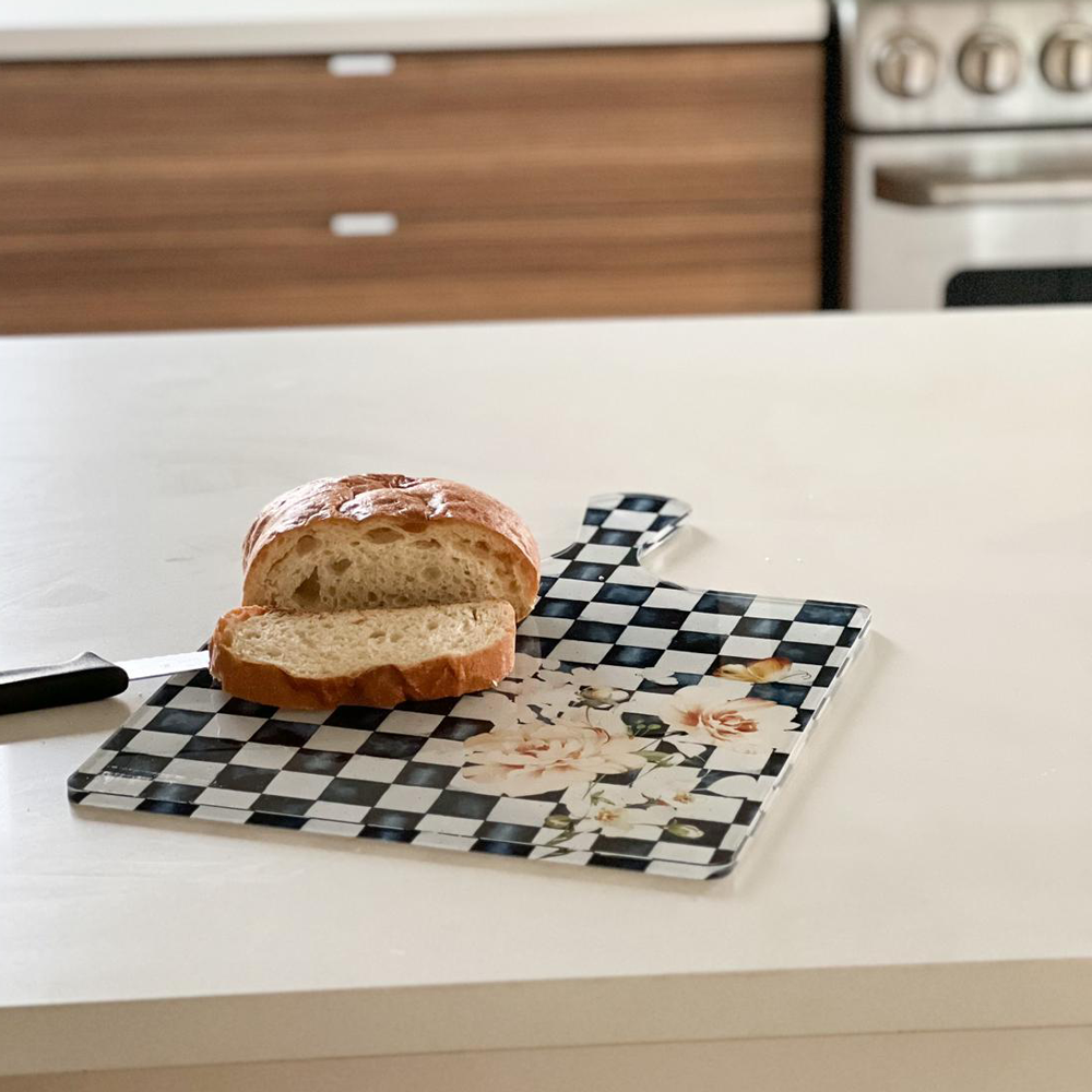 Checkered Black Lucite Serving Board with Handle