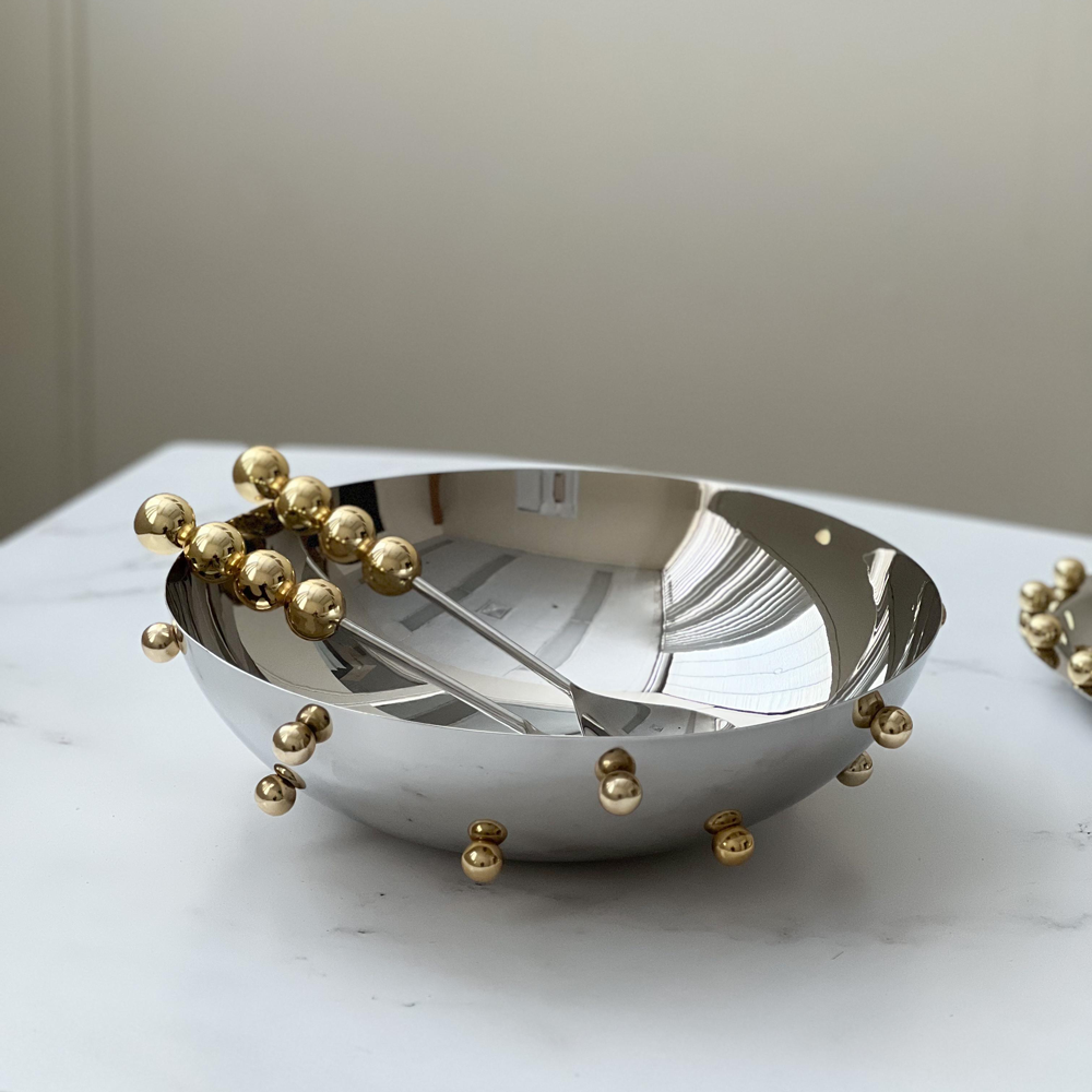 Stainless Steel Bowl with Gold Balls, Large