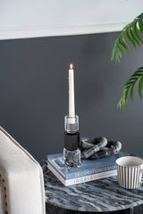 2x2x8" Crystal and Black Glass Geometric Taper Candle Holder