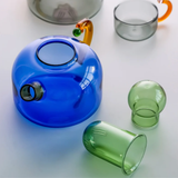 Contrasting Color Blue Kettle & Set of 4 Cups