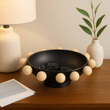 Decorative Bowl - Black Wood/Metal Round Large Knobs, 13 in.