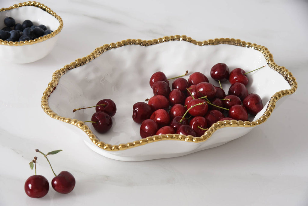 Golden Salerno White and Gold Serving Bowl