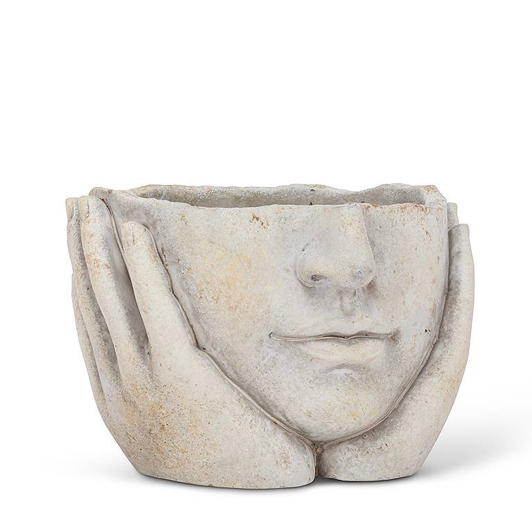 Face in Hands Cement Planter, Small