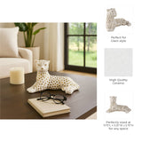Figurine White/Gold Ceramic Leopard Lying Down, 10 in.