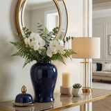 Decorative Jar - Navy/Gold Ceramic Glossy With Lid, 18 in.