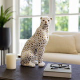 Decorative Figurine - White Ceramic Sitting Leopard,  11 in.