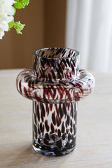 D6x8" Clear Glass Accent Vase with Artistic Amber Spots
