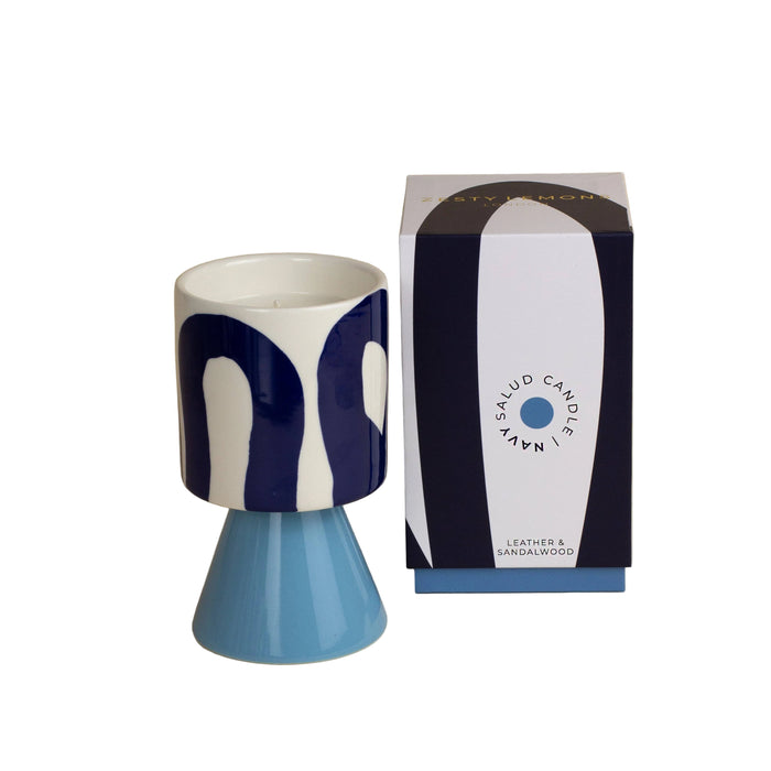 Kiln Drip Glaze Candle, Navy - Leather and Suede