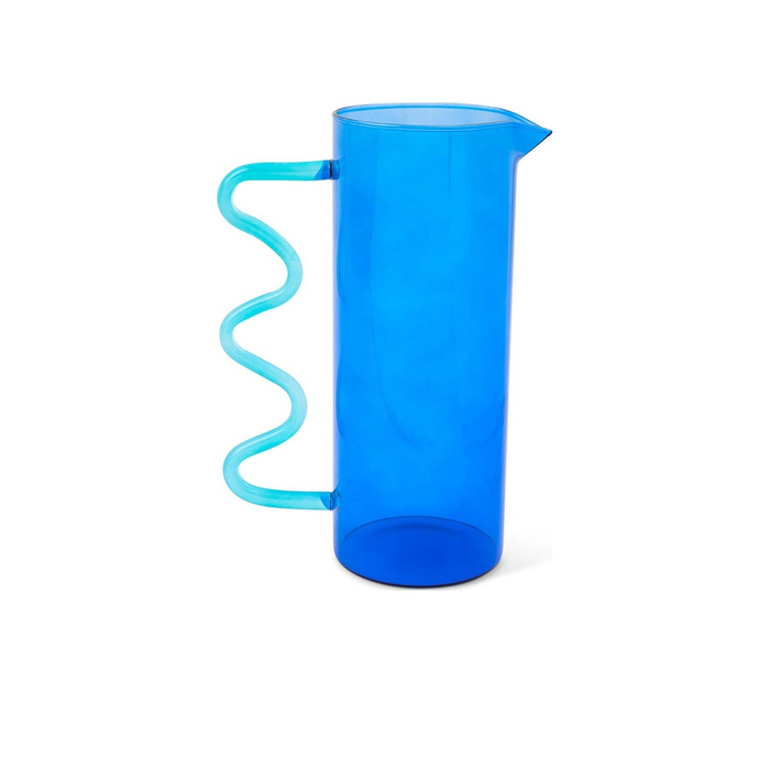 Blue Squiggle Glass Pitcher