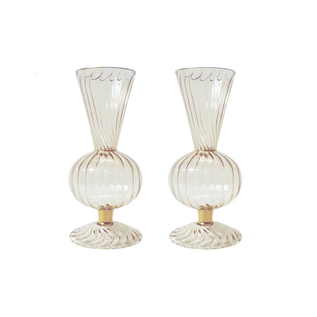 Lana Champagne Glass Vase with Gold Trim, Set of 2