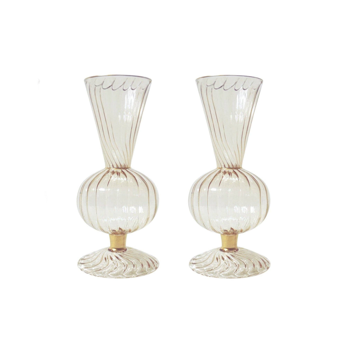 Lana Champagne Glass Vase with Gold Trim, Set of 2