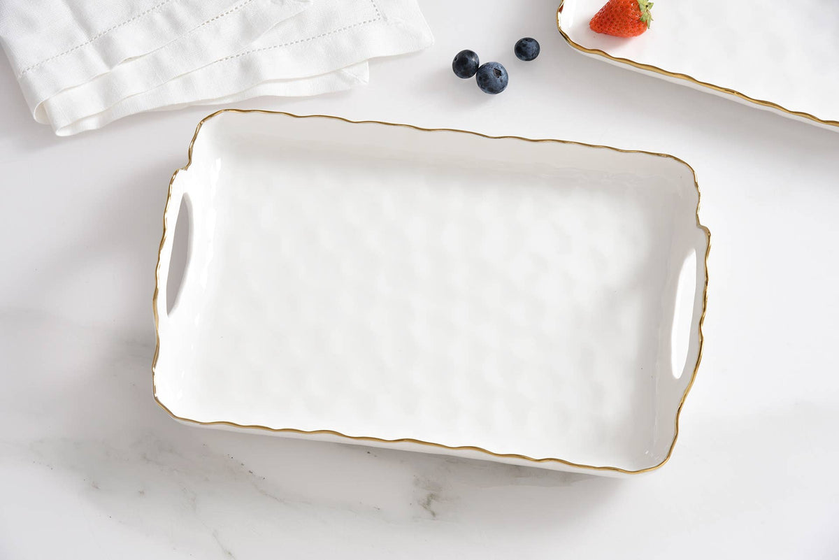 Portofino White and Gold Small Tray with Handles