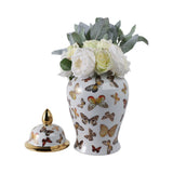 Decorative Jar- White/Gold Ceramic Tall Butterflies, 18 in.