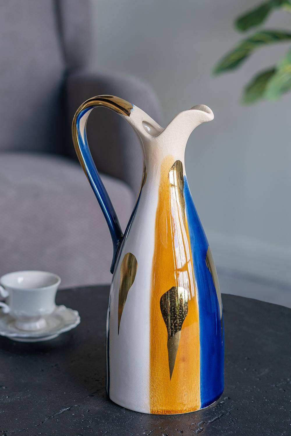 Abstract Multicolor Ceramic Pitcher Vase, Medium