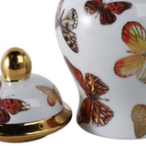 Decorative Jar- White/Black Ceramic Tall Butterflies, 8 in.